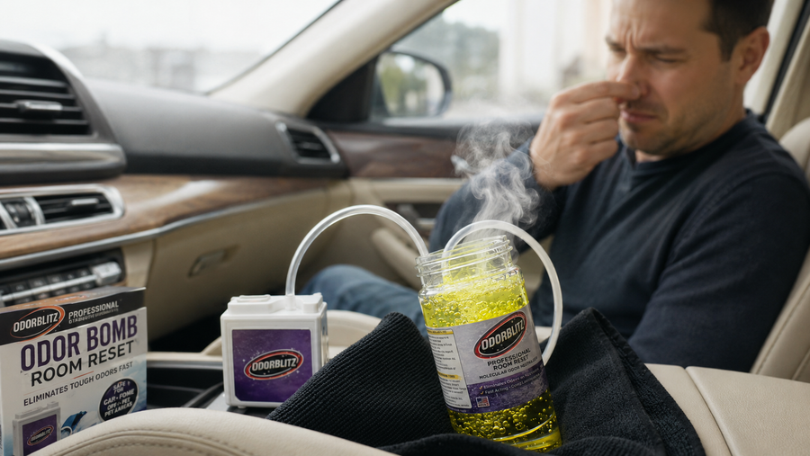 Passenger reacting to smoke inside a car