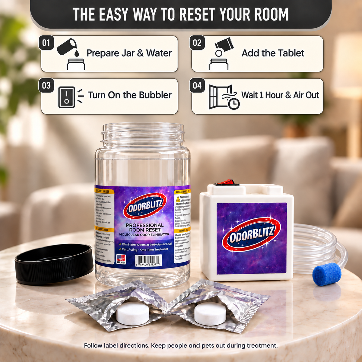 Odor Elimination Kit – 2 Treatments – Professional Molecular Odor Eliminator for Cars, Rooms, Smoke, Pet & Musty Odors