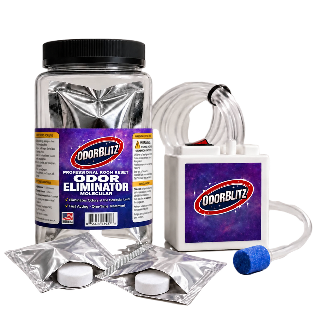 Odor Elimination Kit – 2 Treatments – Professional Molecular Odor Eliminator for Cars, Rooms, Smoke, Pet & Musty Odors