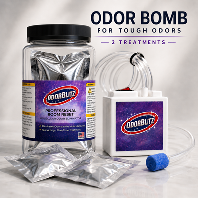 Odor Bomb Room Reset Kit – 2 Treatments – Professional Molecular Odor Eliminator for Cars, Rooms, Smoke, Pet & Musty Odors